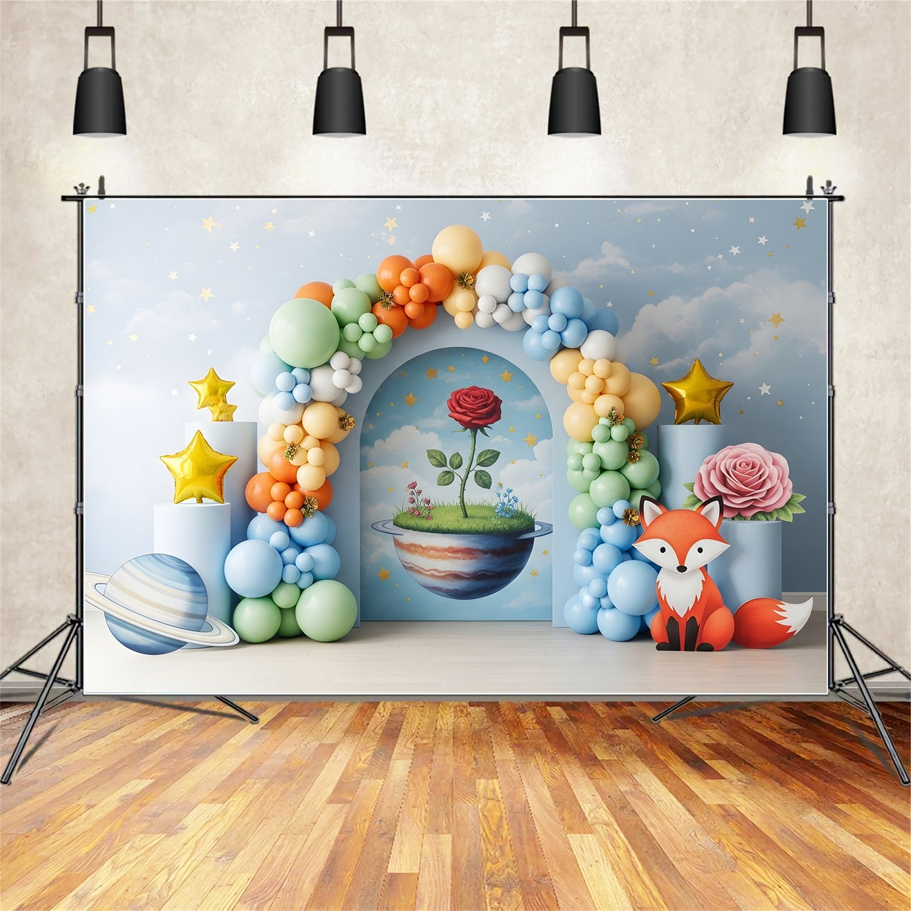 Kids Photography Backdrops Fantasy Planet Fox Rose Arch Backdrop Newborn CEM65-40