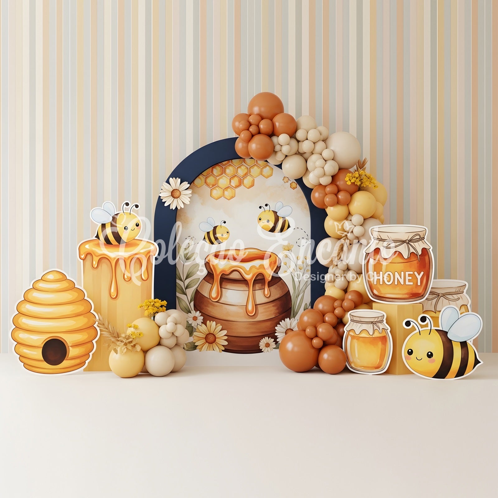 Kids Backdrop Photoshoot Honey Bee Beehive Balloon Arch Children's Backdrop CEM65-43