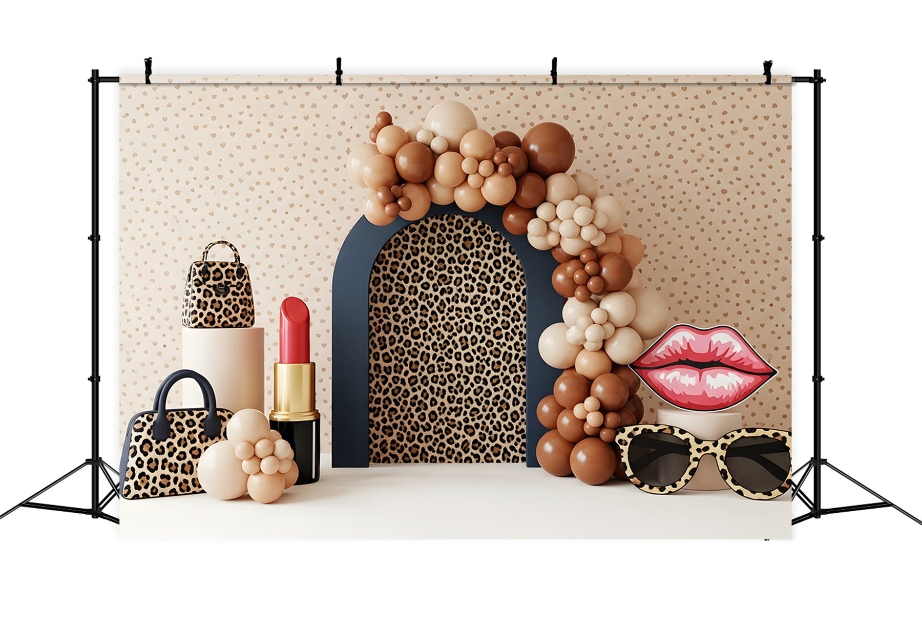 Children's Backdrops Leopard Fashion Lipstick Balloon Arch Backdrop for Newborn Photography CEM65-47