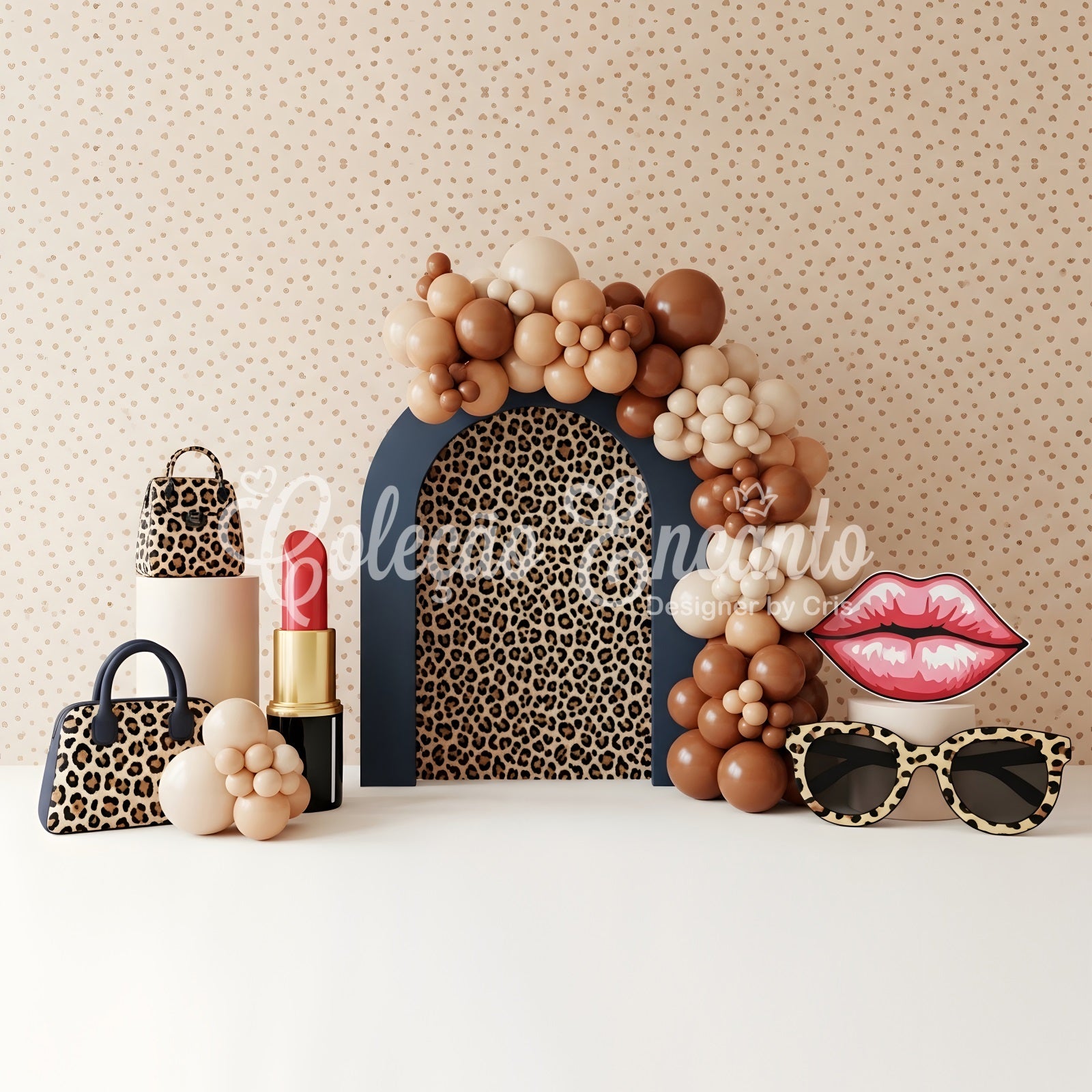 Children's Backdrops Leopard Fashion Lipstick Balloon Arch Backdrop for Newborn Photography CEM65-47