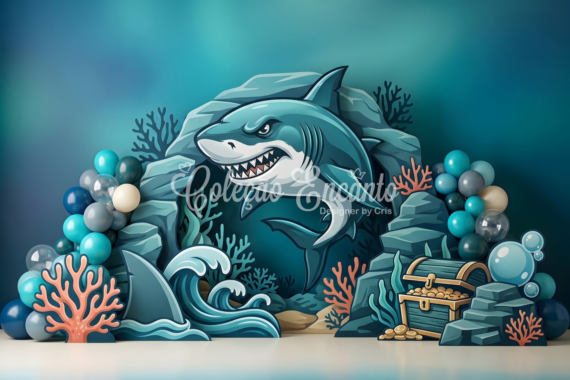 Children Photography Backdrops Shark Ocean Treasure Coral Cave Newborn Backdrop CEM65-48