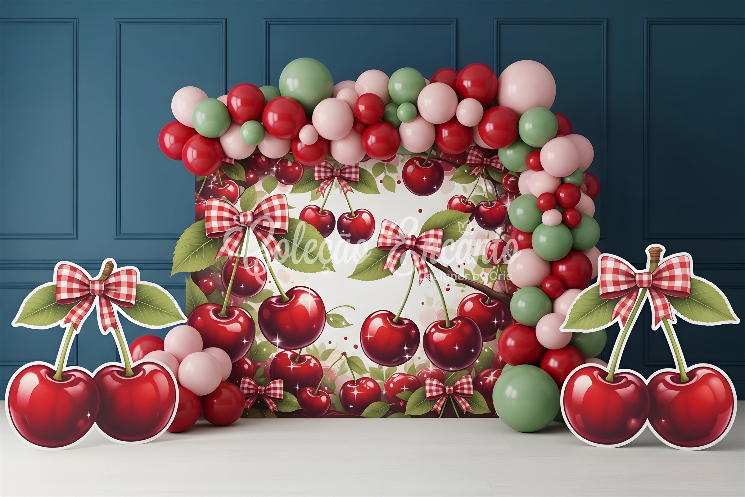 Newborn Photography Backdrop Cherry Bow Balloon Arch Kids Backdrops CEM65-5