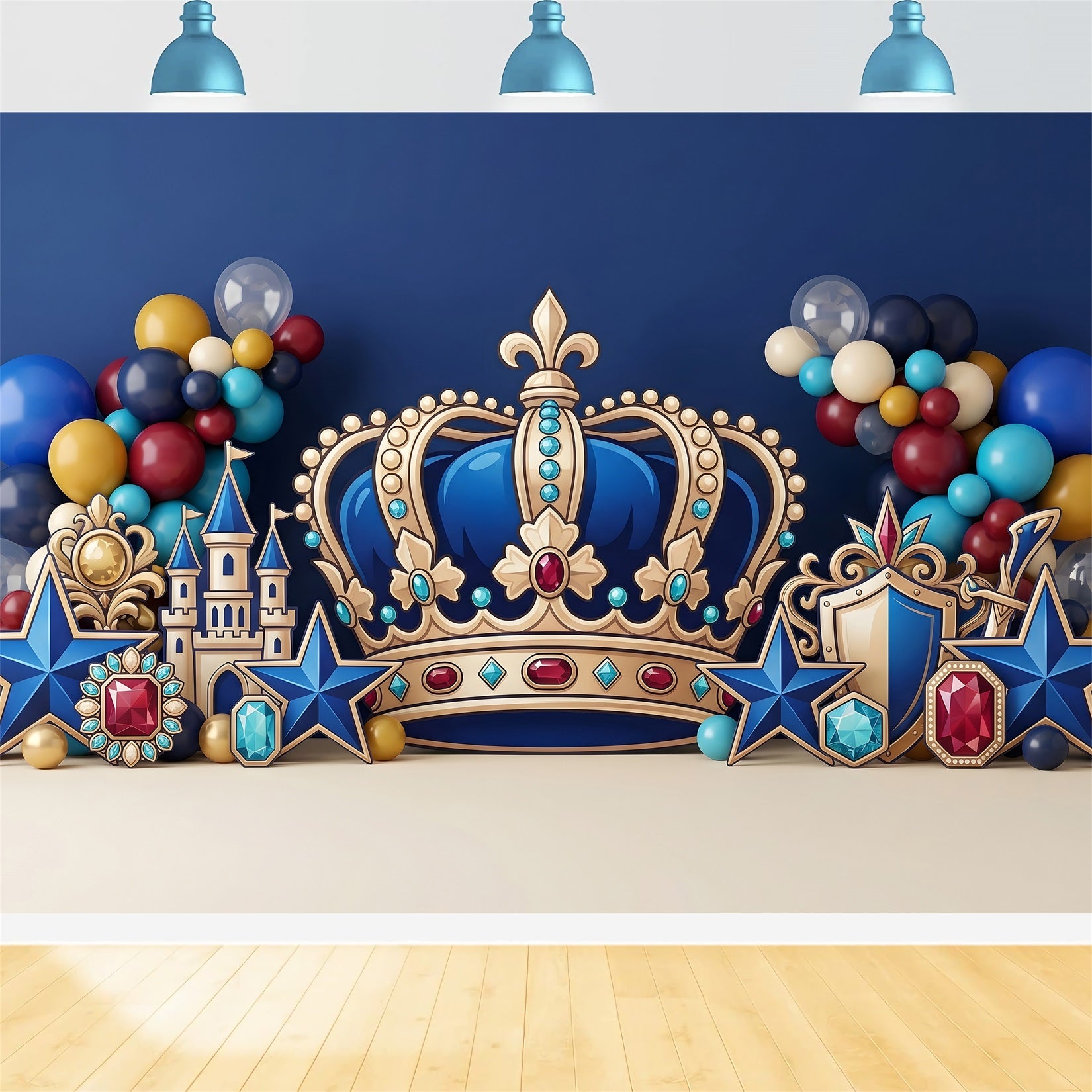 Backdrops for Children Photography Royal Blue Crown Castle Child Backdrop CEM65-55