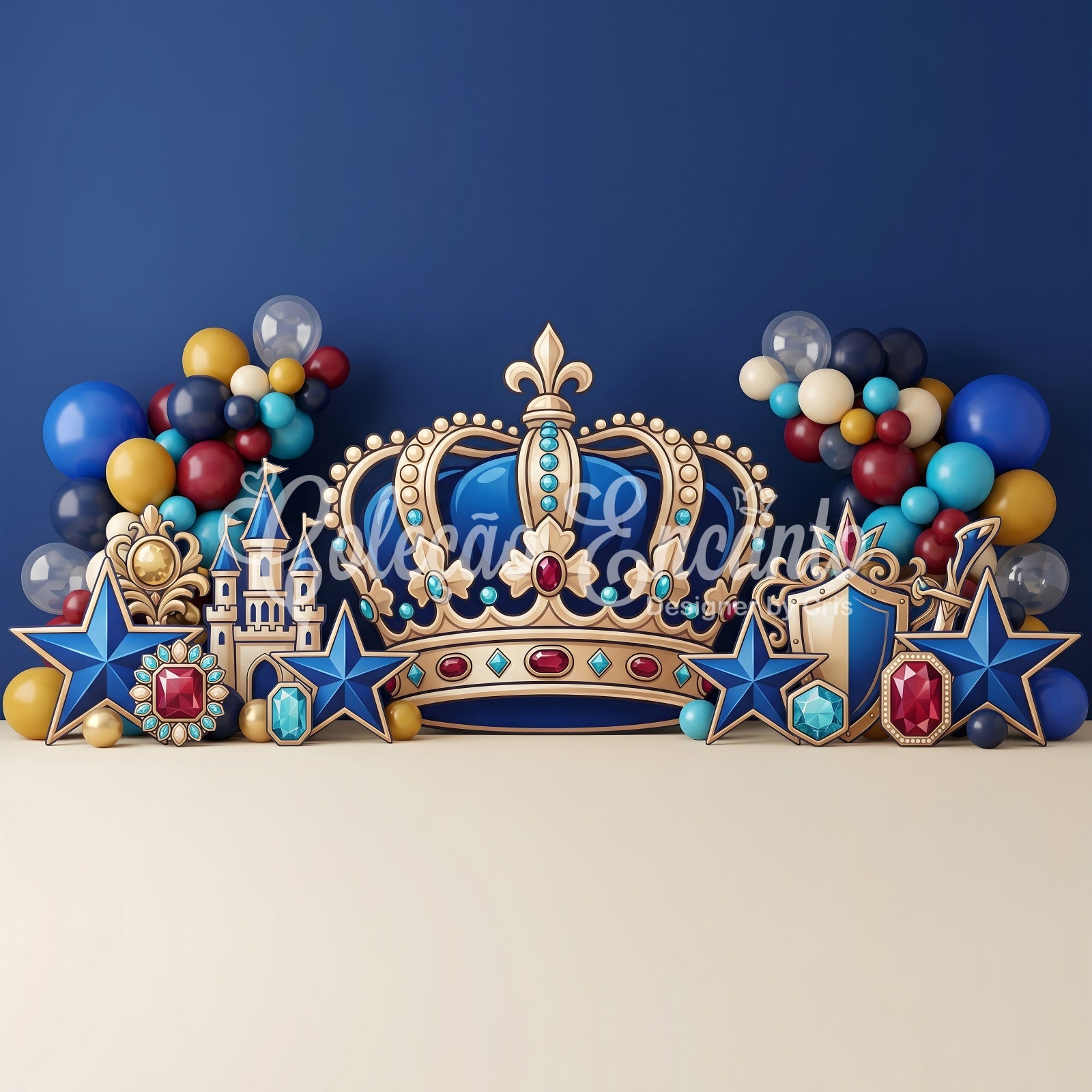 Backdrops for Children Photography Royal Blue Crown Castle Child Backdrop CEM65-55