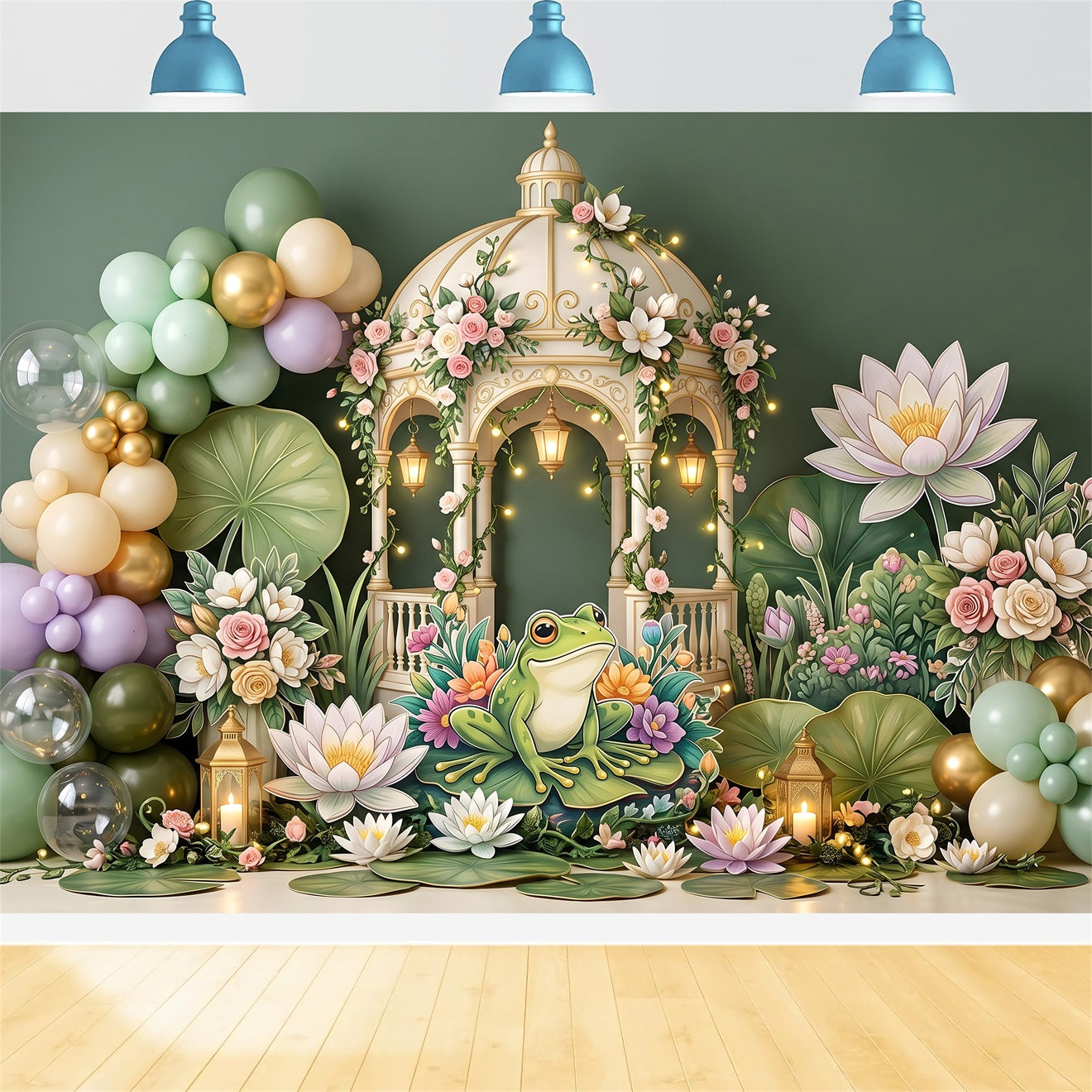Newborn Backdrops Frog Lily Pond Gazebo Garden Backdrops for Kids Party CEM65-59