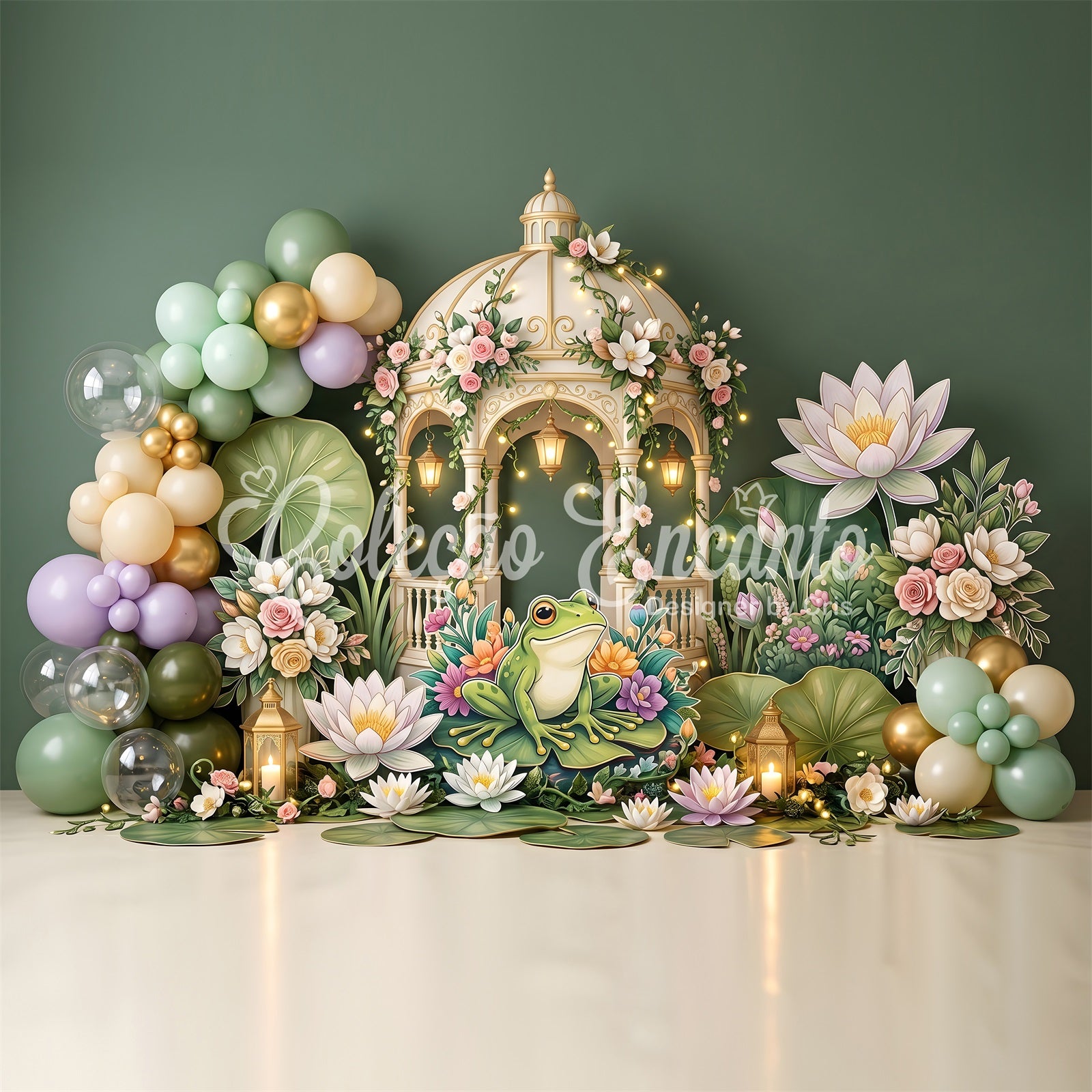 Newborn Backdrops Frog Lily Pond Gazebo Garden Backdrops for Kids Party CEM65-59