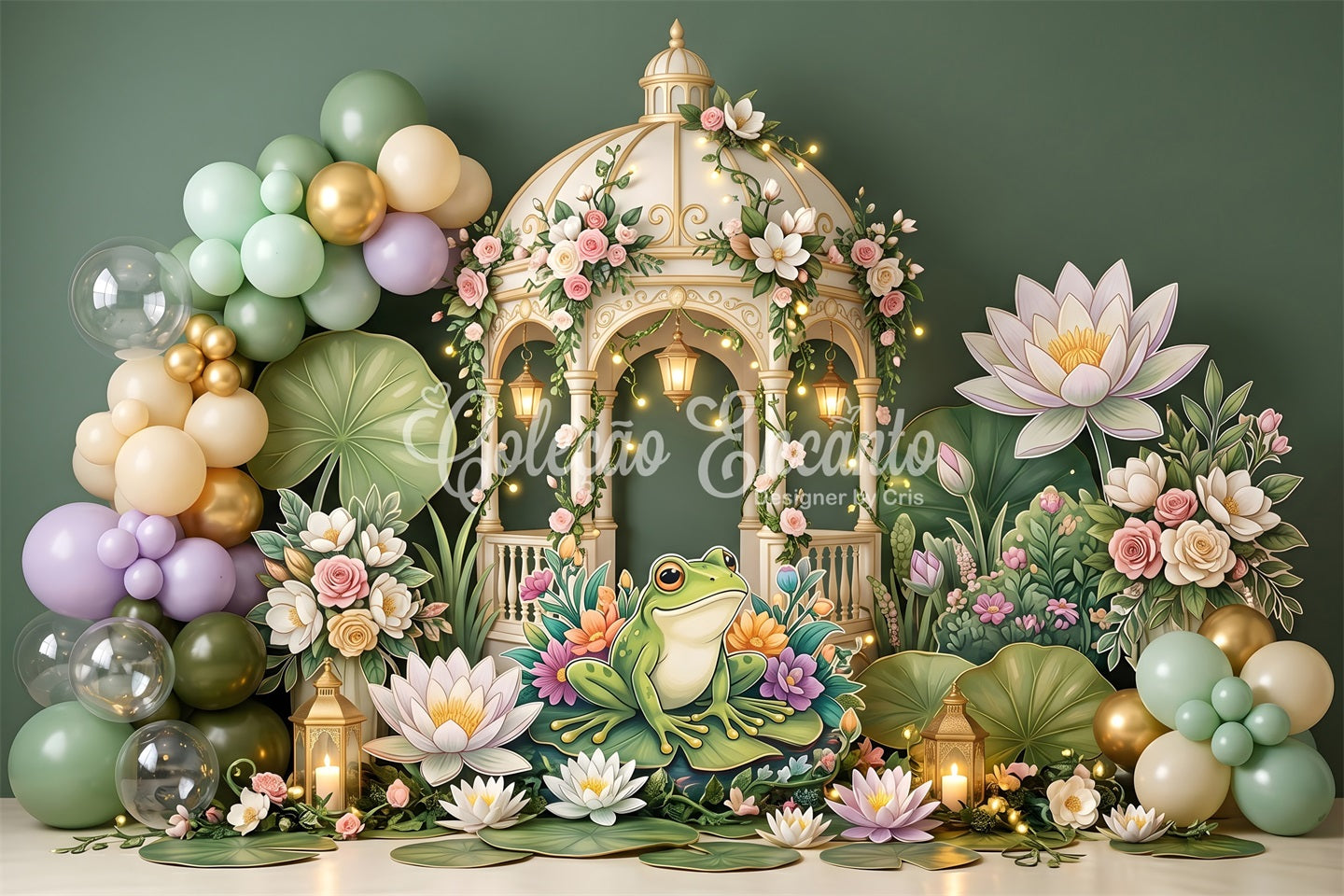 Newborn Backdrops Frog Lily Pond Gazebo Garden Backdrops for Kids Party CEM65-59