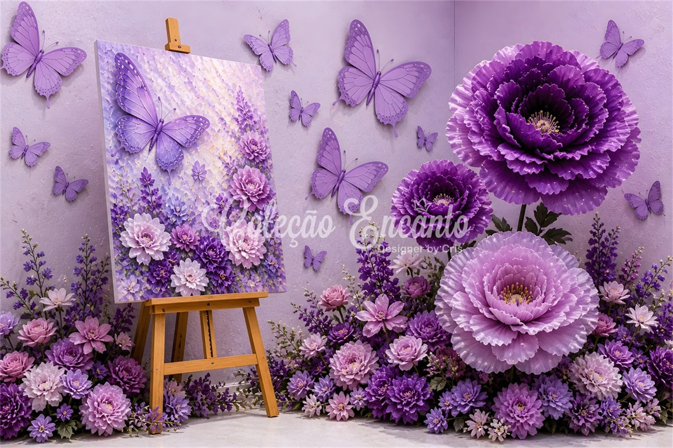 Kids Backdrops Purple Butterfly Floral Art Newborn Photography Backdrop CEM65-6