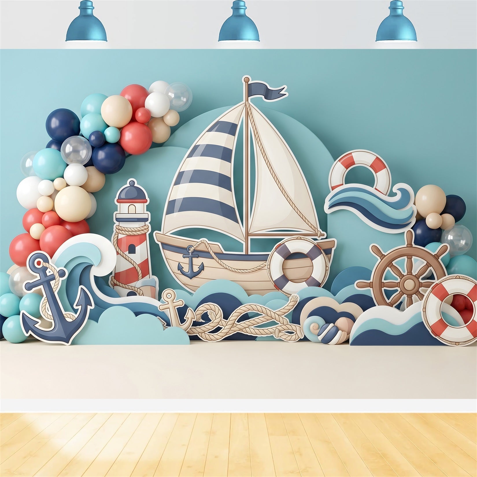 Newborn Photography Backdrop Nautical Sailboat Anchor Balloon Children Backdrops CEM65-60