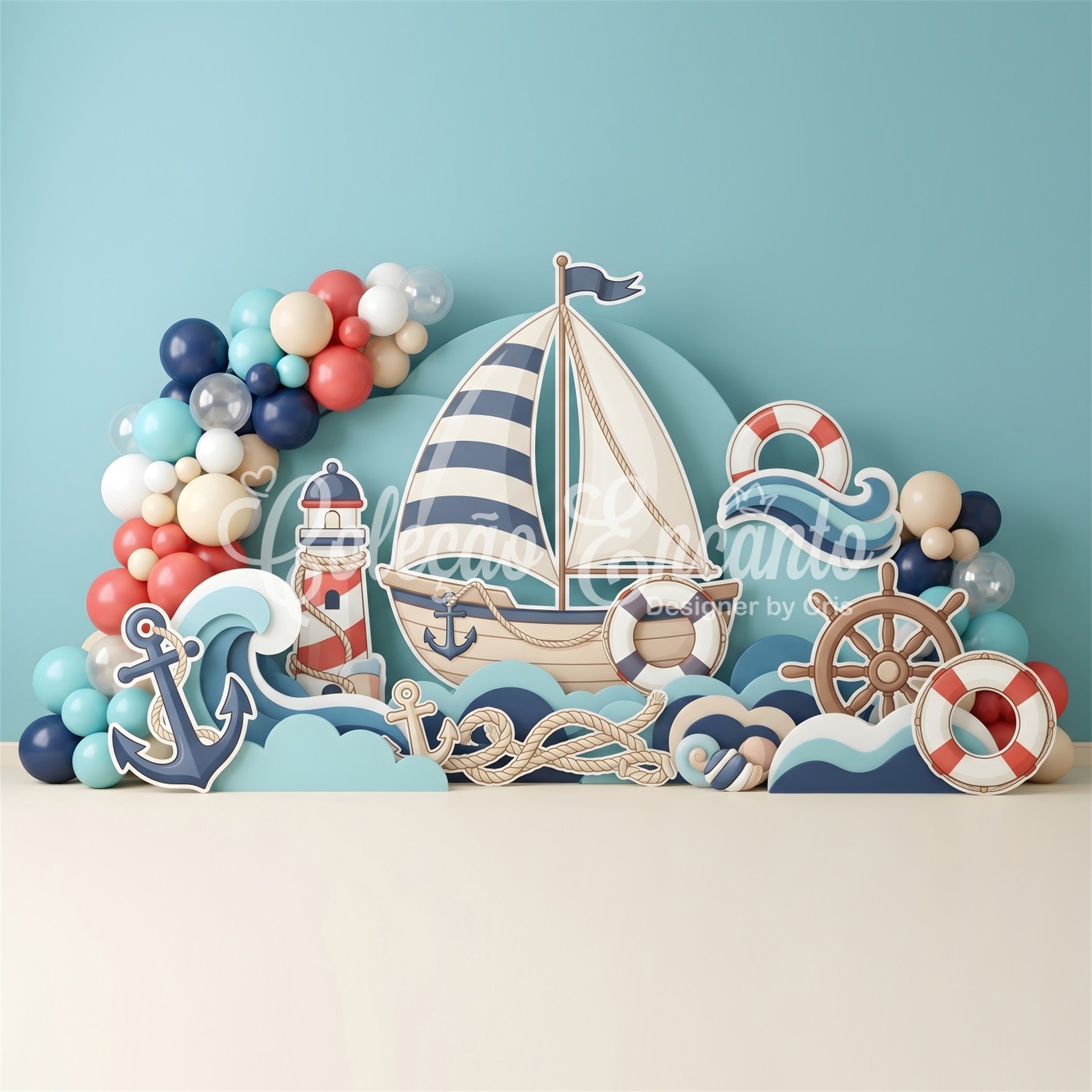 Newborn Photography Backdrop Nautical Sailboat Anchor Balloon Children Backdrops CEM65-60