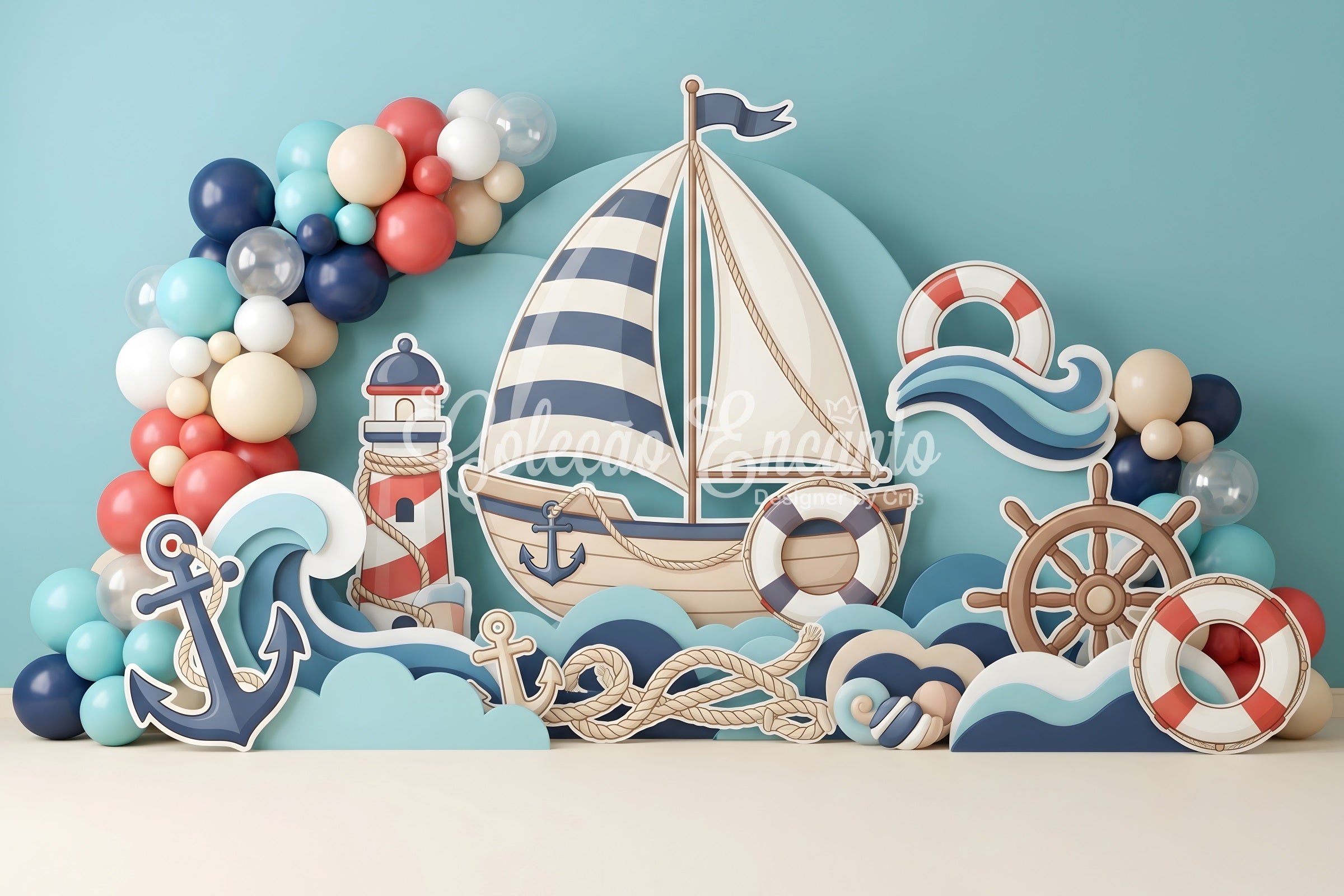 Newborn Photography Backdrop Nautical Sailboat Anchor Balloon Children Backdrops CEM65-60