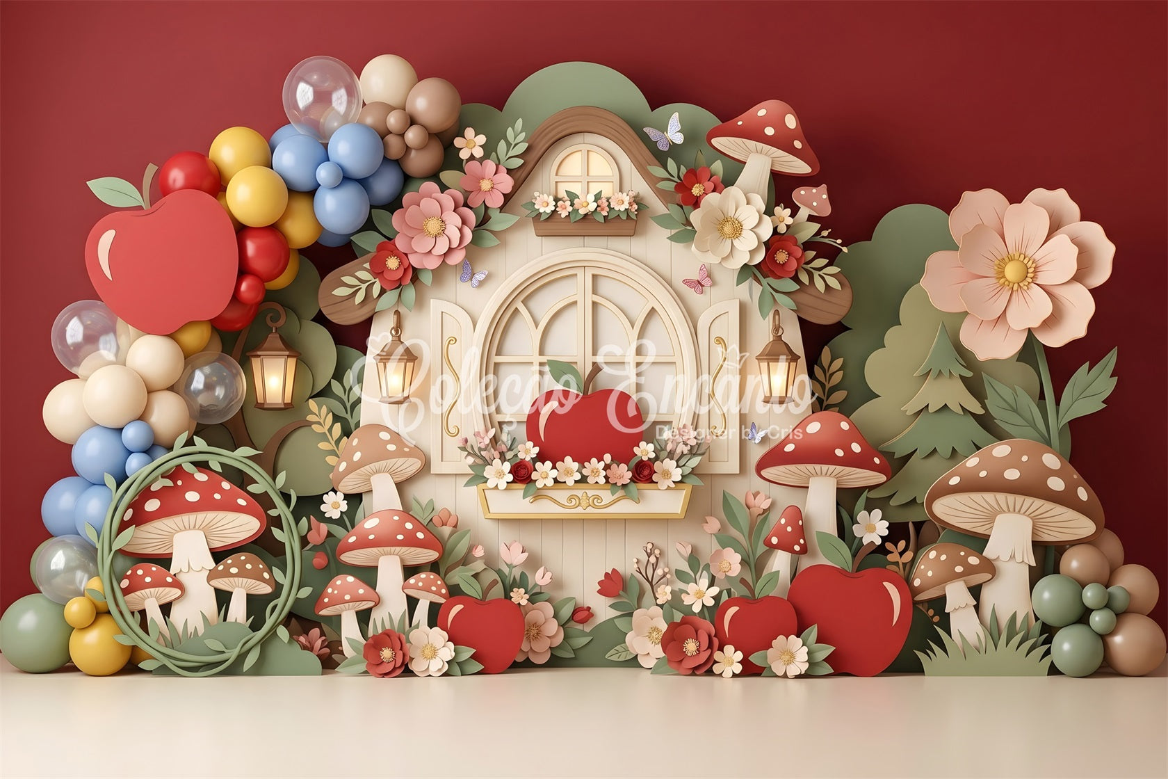 Kids Backdrops Apple Mushroom Cottage Balloon Garden Newborn Photography Fabric Backdrops CEM65-61