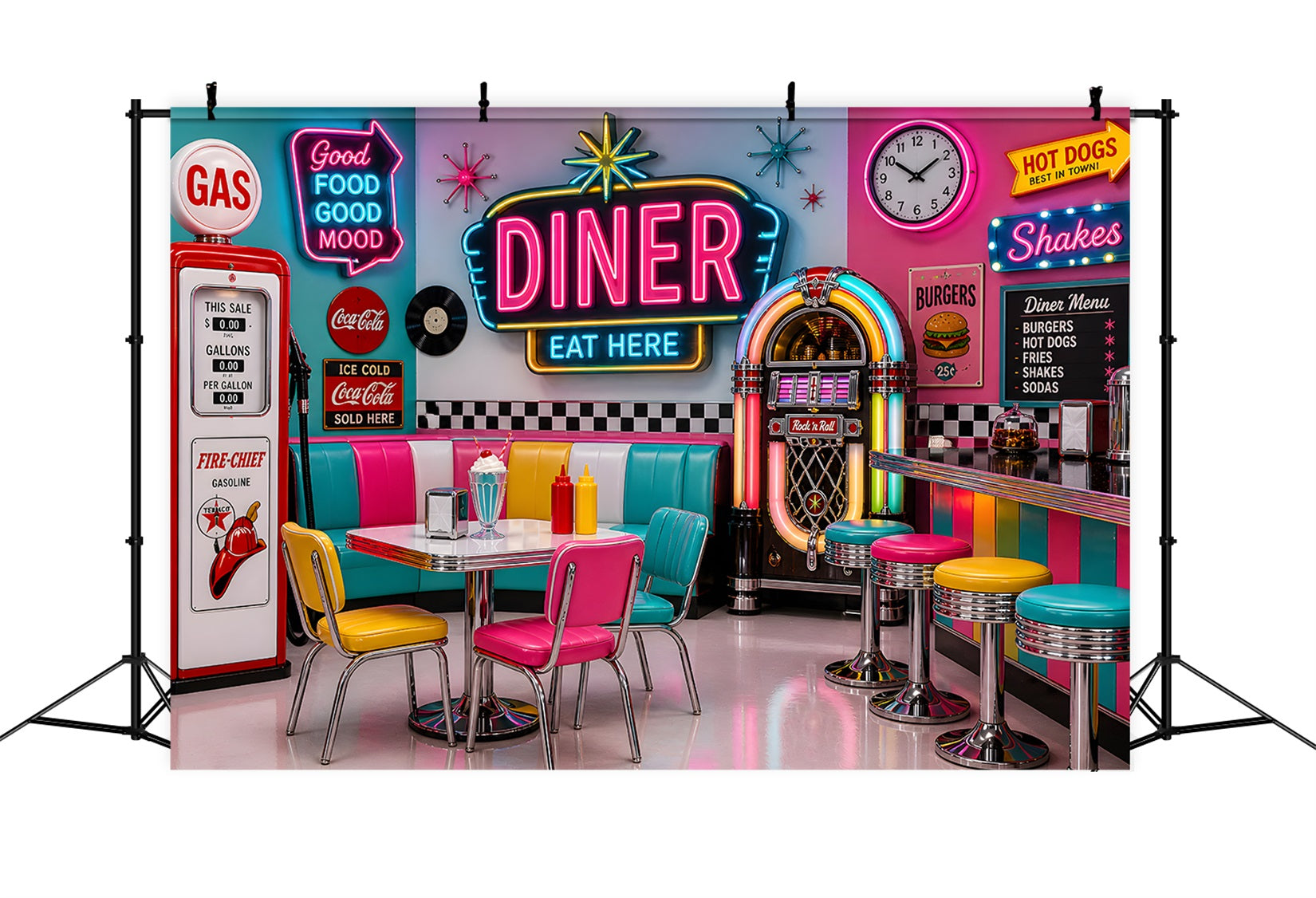 Newborn Backdrop Neon Retro Diner Jukebox Photography Backdrops for Kids CEM65-7