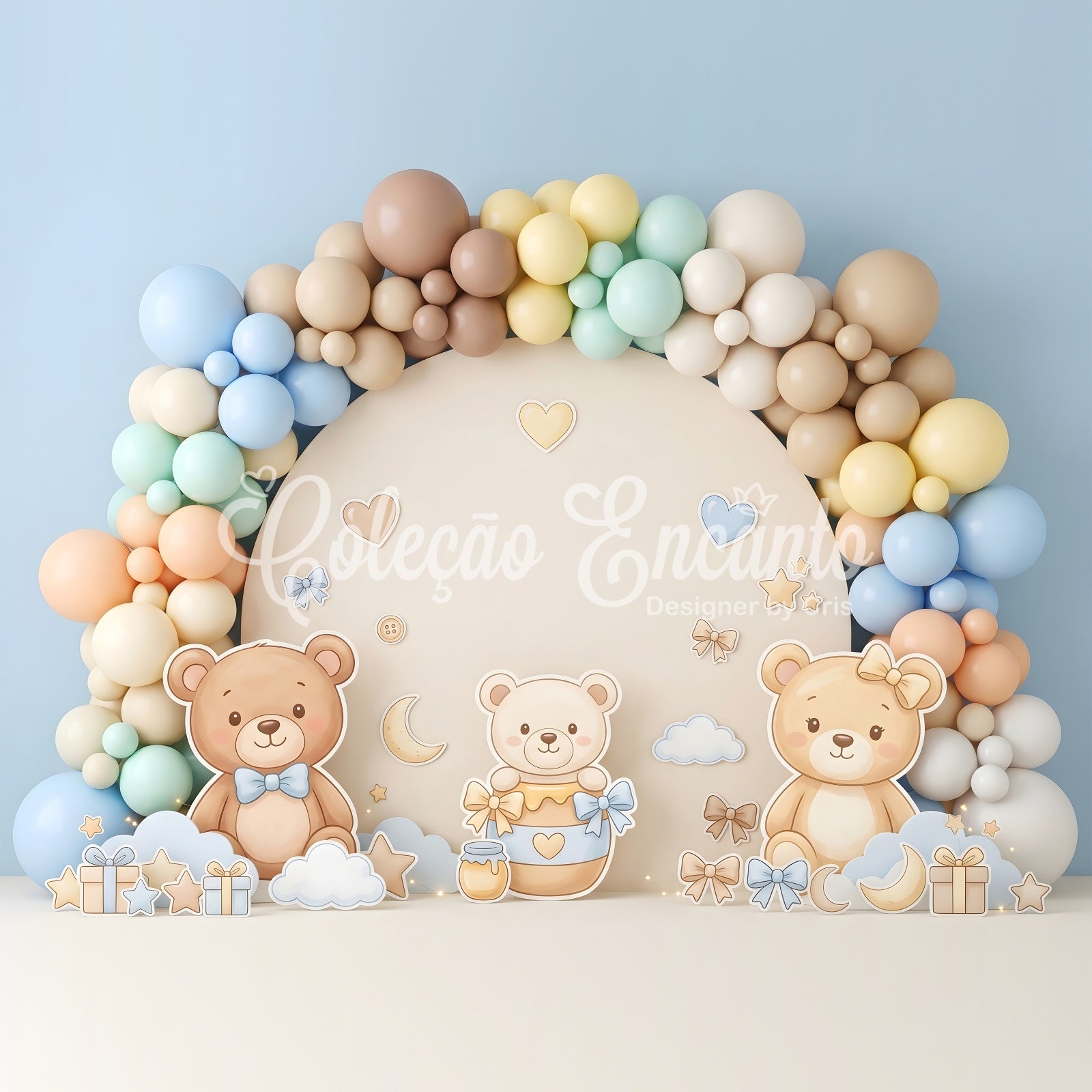 Backdrops for Newborn Photography Pastel Teddy Bear Balloon Arch Backdrops for Kids CEM65-8