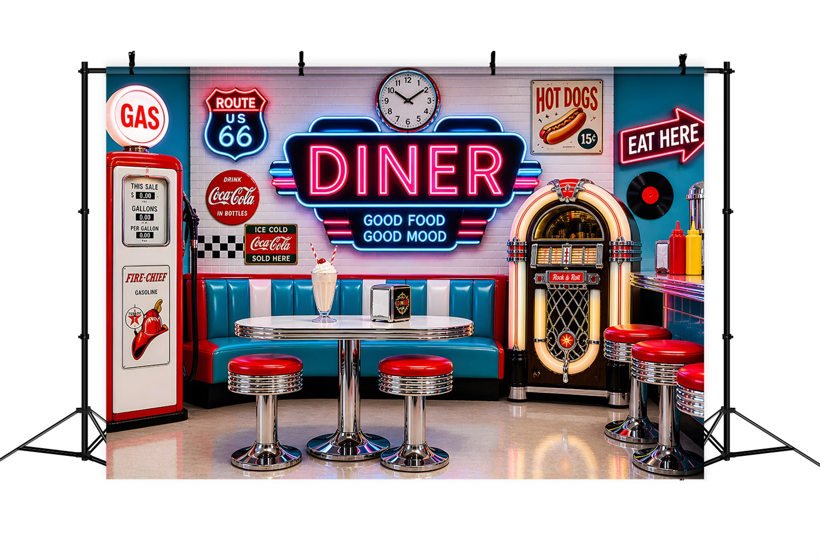 Newborn Photo Backdrop Retro Neon Diner Jukebox Booth Kids Photography Backdrop CEM65-9