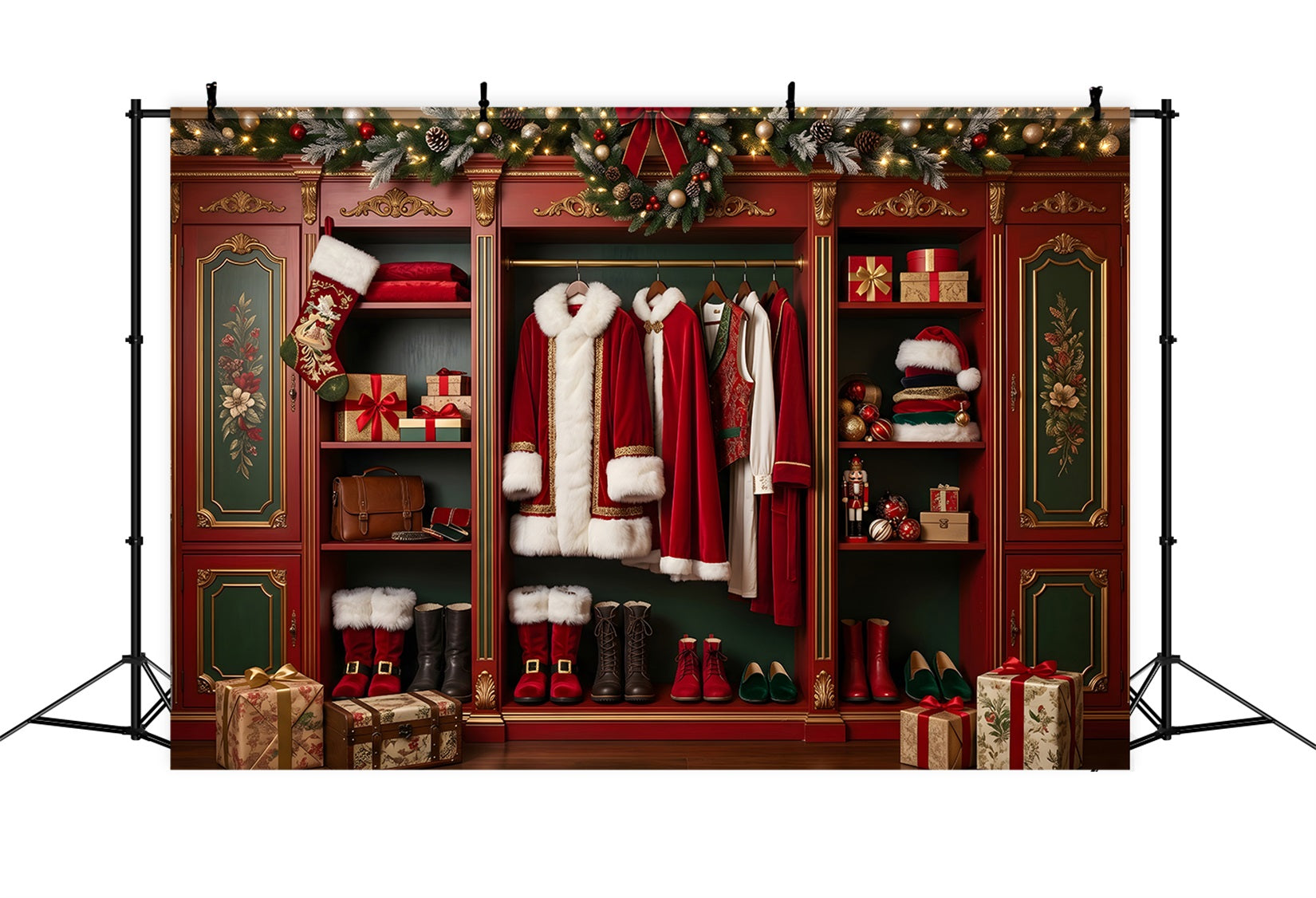 Vintage Christmas Backdrop Santa Wardrobe Holiday Closet Gifts Christmas Picture Backdrop CEM65-98