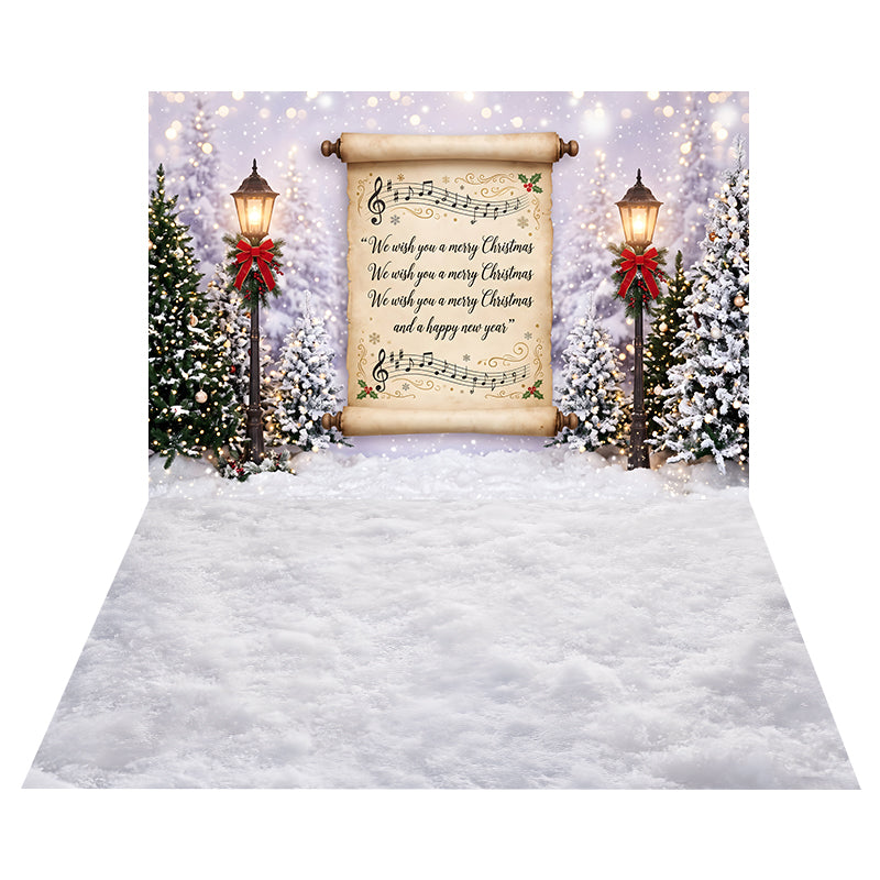 Christmas Carol Scroll Backdrop+White Textured Snow Floor Backdrop CEMCBS65-18