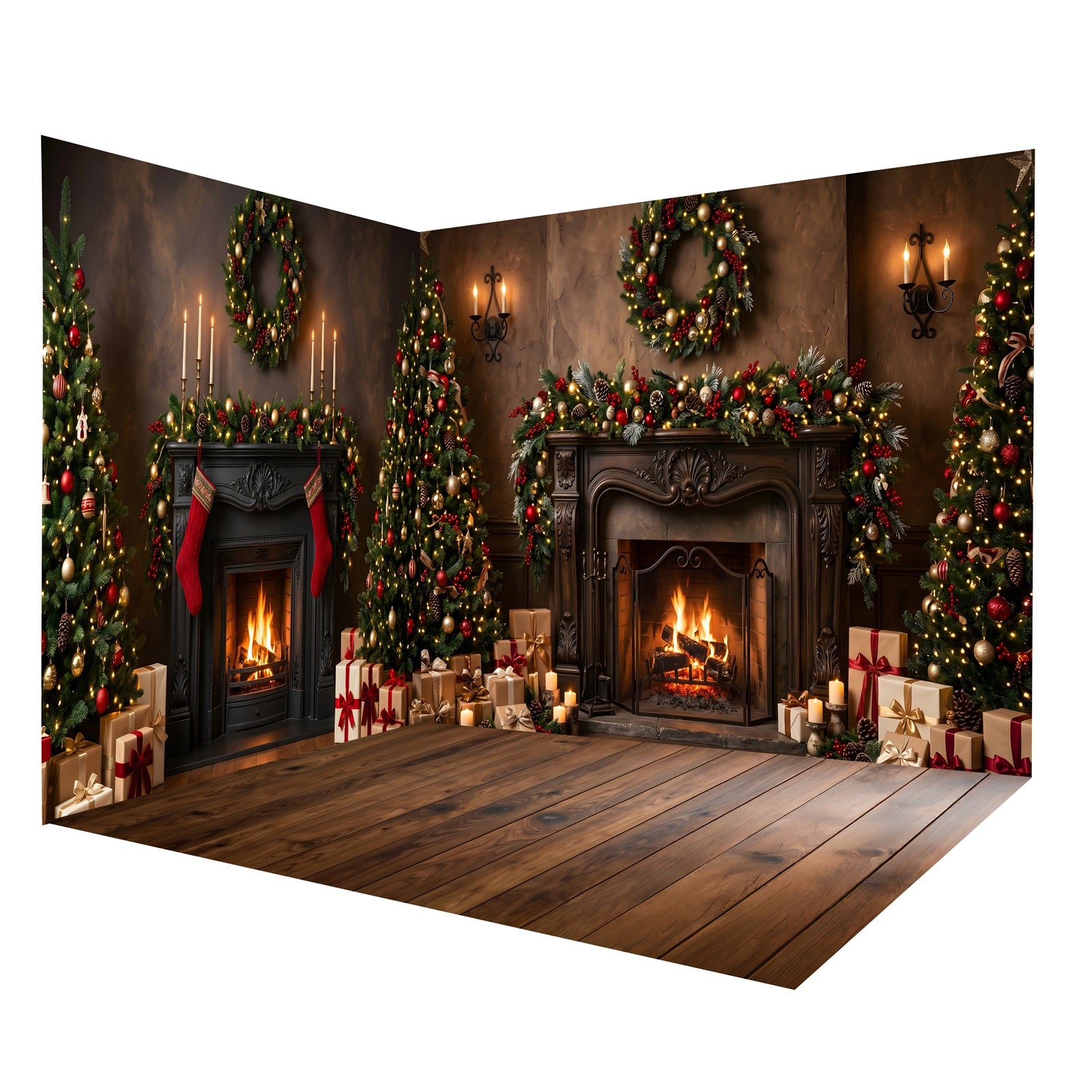 Christmas Photo Backdrop Warm Fireplace Mantel Backdrop Room Set CEMRMS65-17