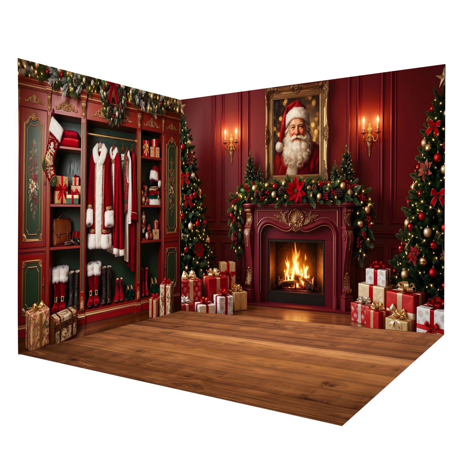 Santa Photo Backdrops Santa Wardrobe Fireplace Backdrop Room Set CEMRMS65-5