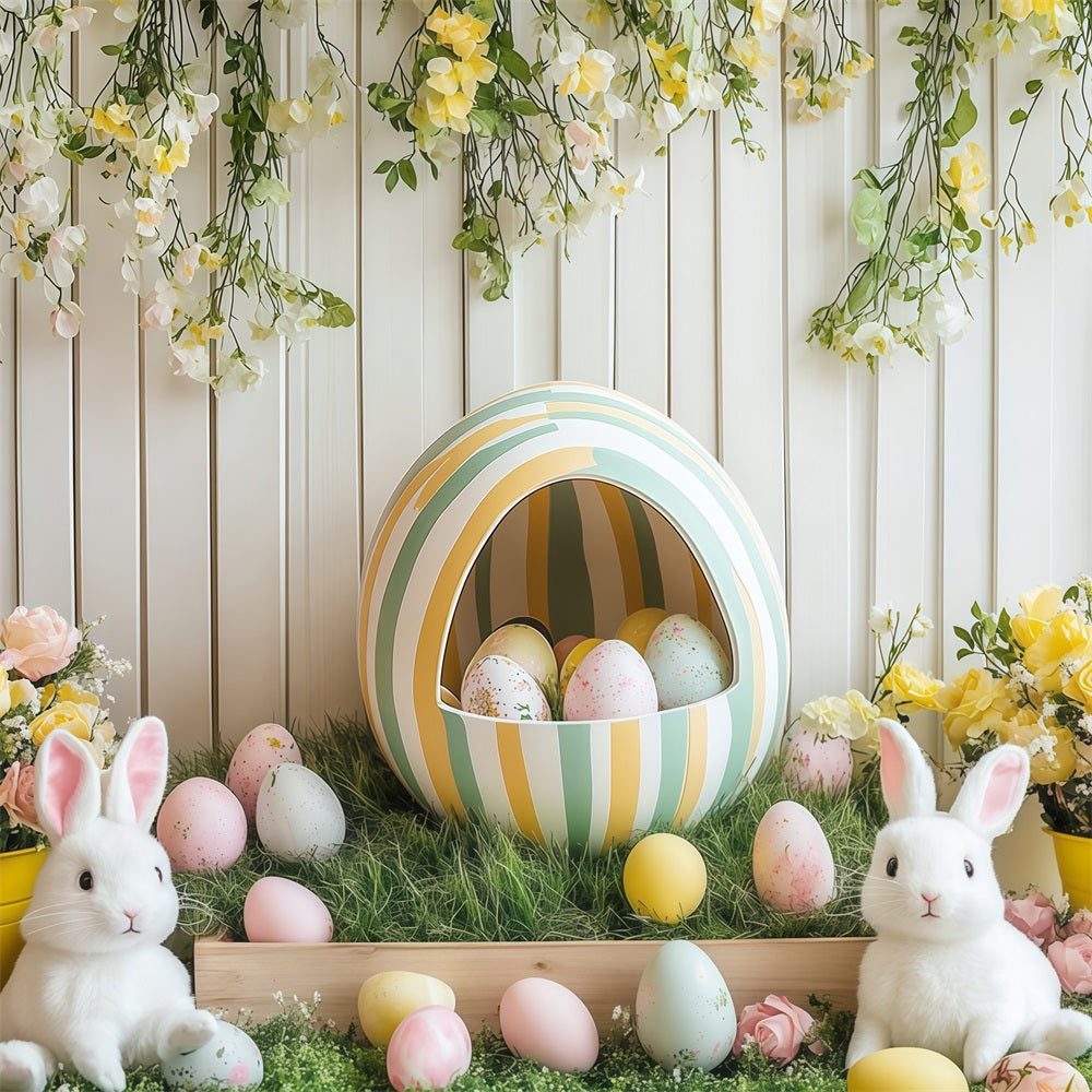 Easter Bunny Backdrop Floral Bunny Egg Celebration Backdrop CJJ-168