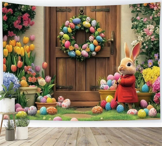 Easter Bunny Photo Backdrop Blooming Door Bunny Backdrop CJJ-170