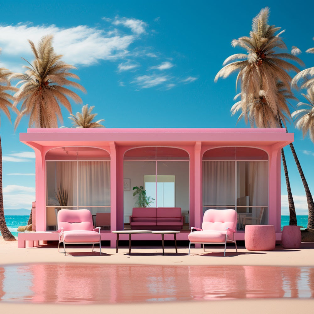 Fashion Doll Backdrop Backdrops Palm Beach Pink Bungalow Backdrop CJJ2-100