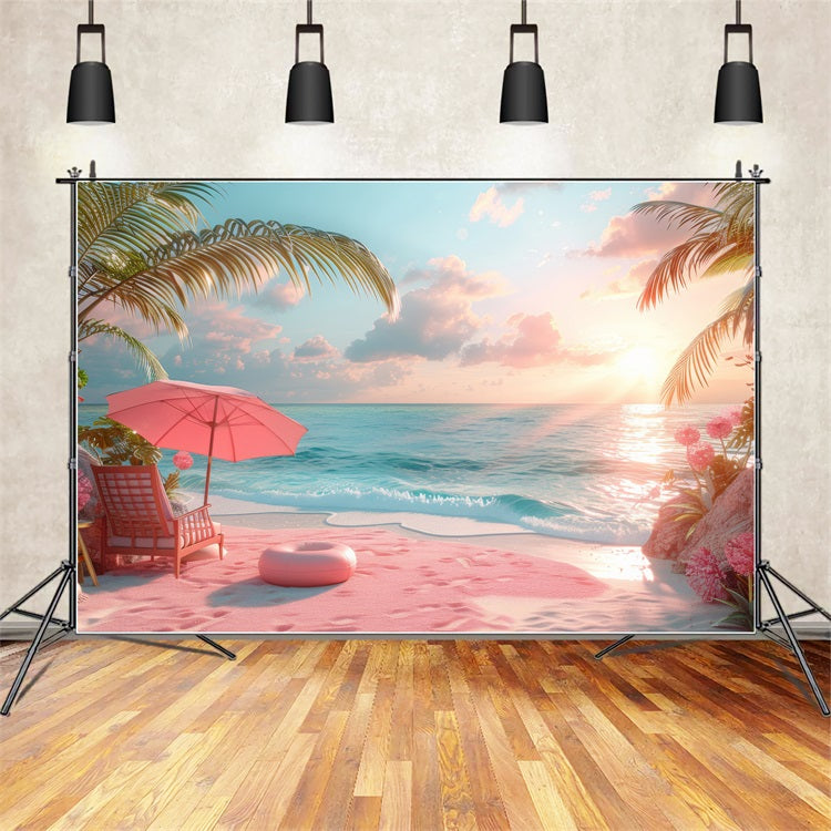 Pink Girl Beach Backdrop Pink Sand Sunset Backdrop CJJ2-107