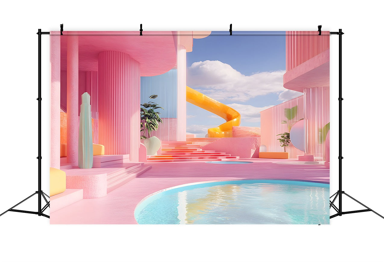 Pink Girl Land Backdrop Pink Fantasy Water Park Villa Backdrop CJJ2-112