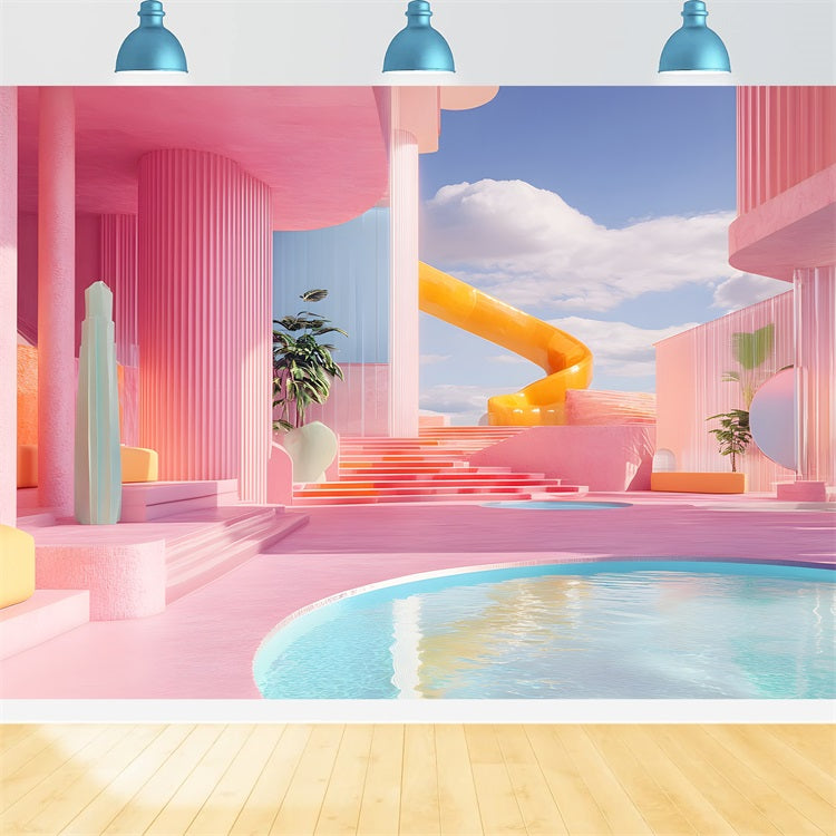 Pink Girl Land Backdrop Pink Fantasy Water Park Villa Backdrop CJJ2-112