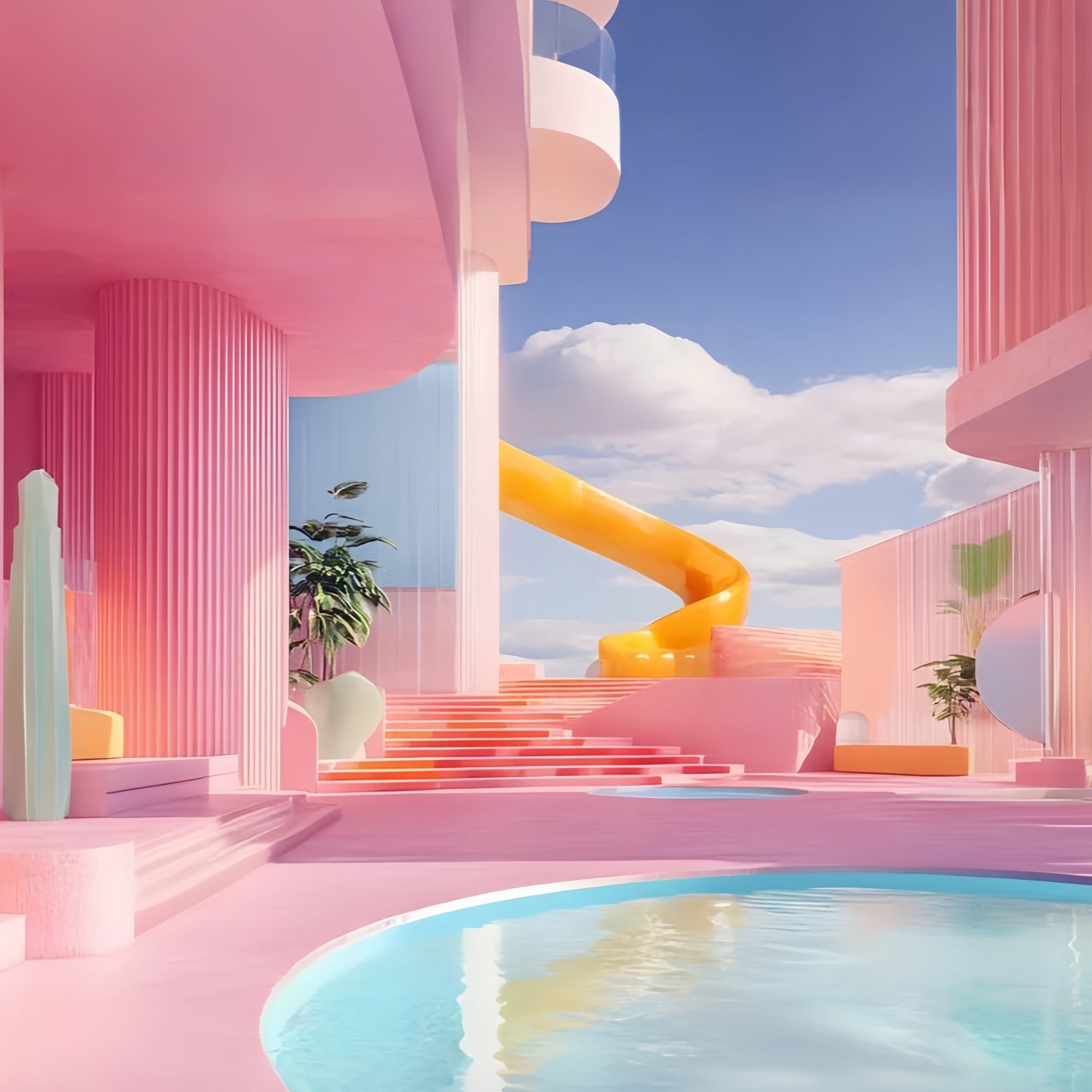 Pink Girl Land Backdrop Pink Fantasy Water Park Villa Backdrop CJJ2-112