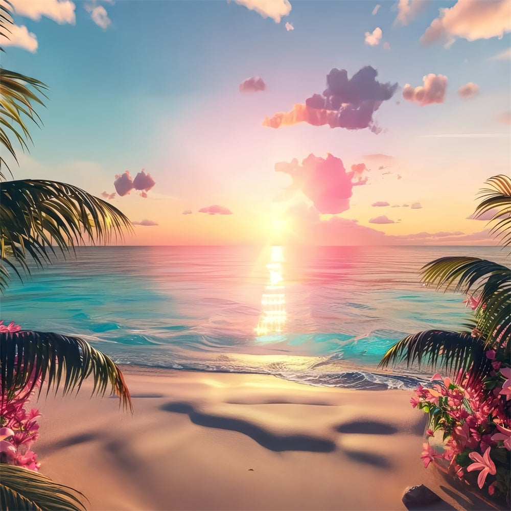 Pink Girl Backdrops Backdrop Sunset Paradise Pink Beach Backdrop CJJ2-113