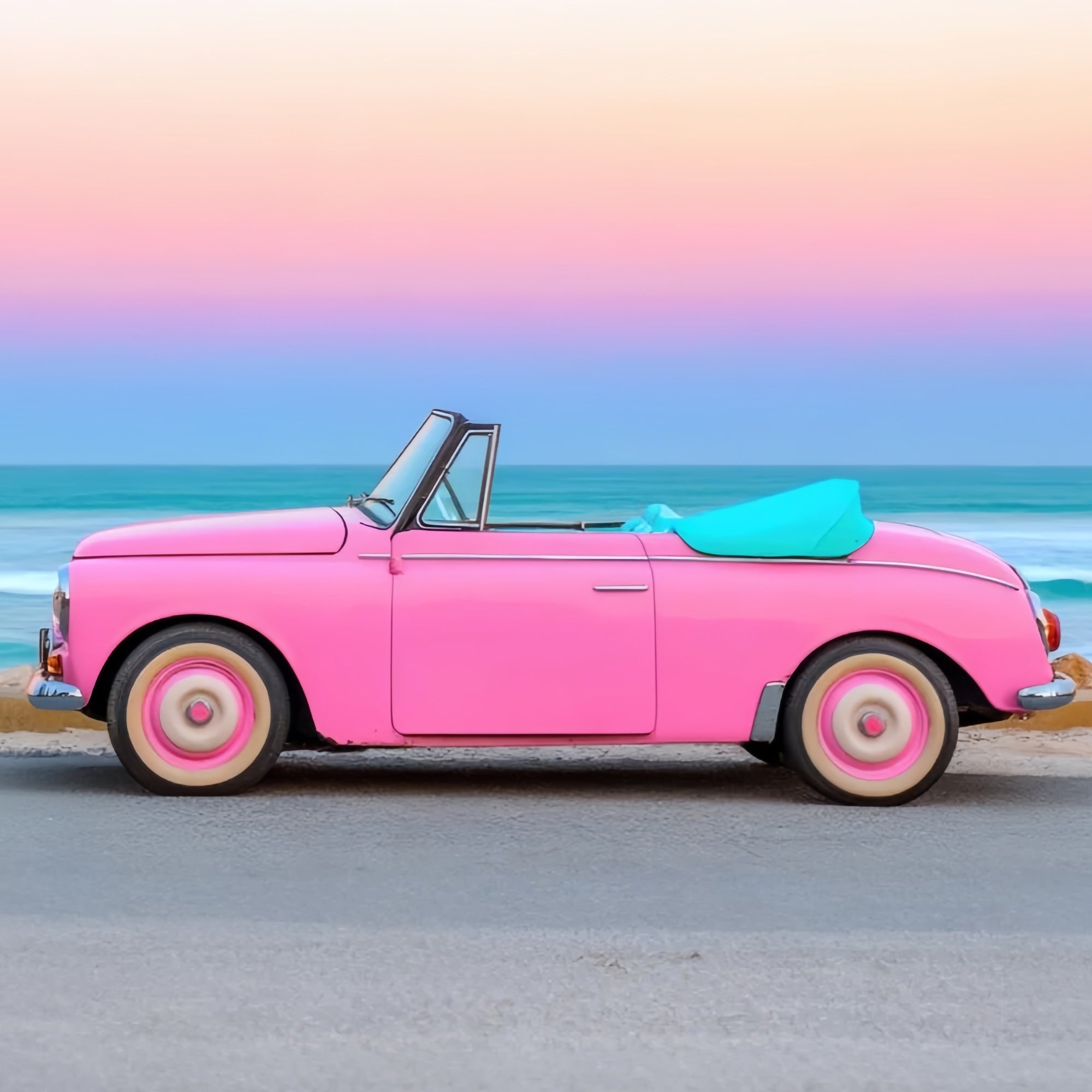 Pink Girl Backdrops Backdrop Seaside Classic Car Sunset Backdrop CJJ2-114
