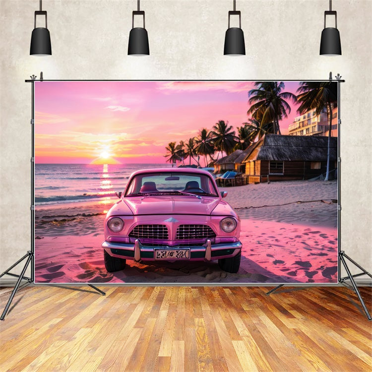 Pink Girl Backdrop Backdrop Design Sunset Seaside Car Backdrop CJJ2-115