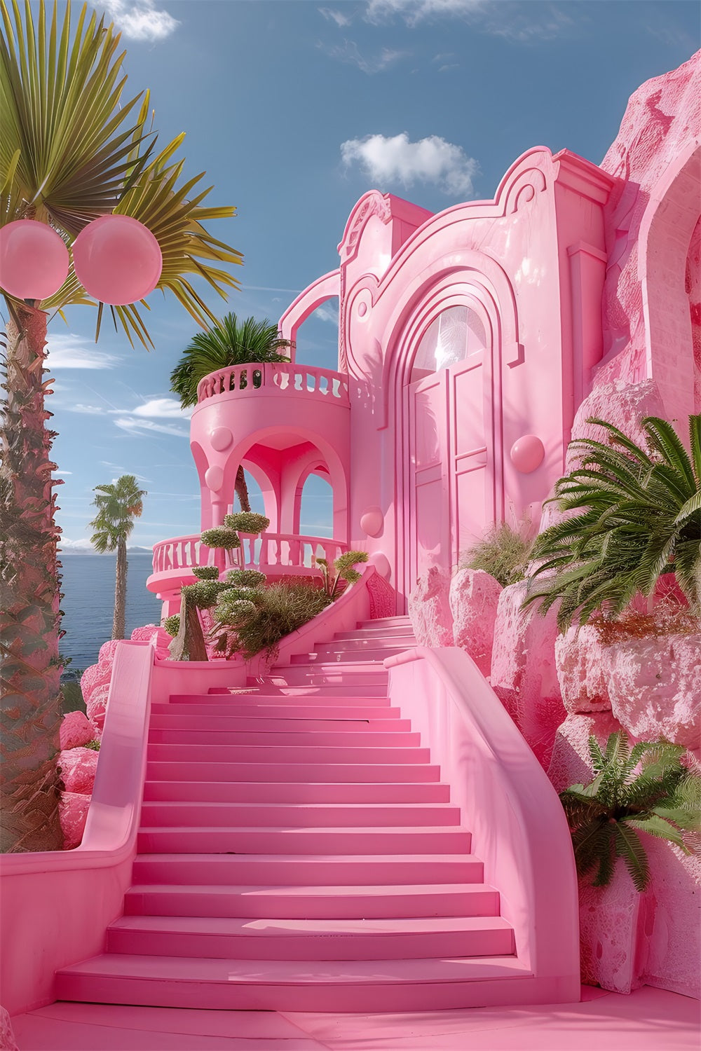 Pink Girl Backdrop Backdrop Ideas Castle Entrance Staircase Backdrop CJJ2-116