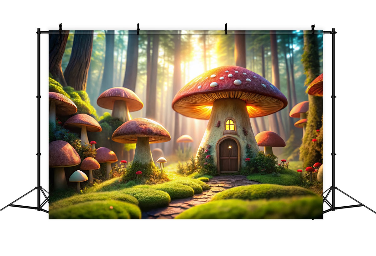 Fairy Tale Forest Backdrop Mystical Mushroom Cabin Backdrop CJJ2-119