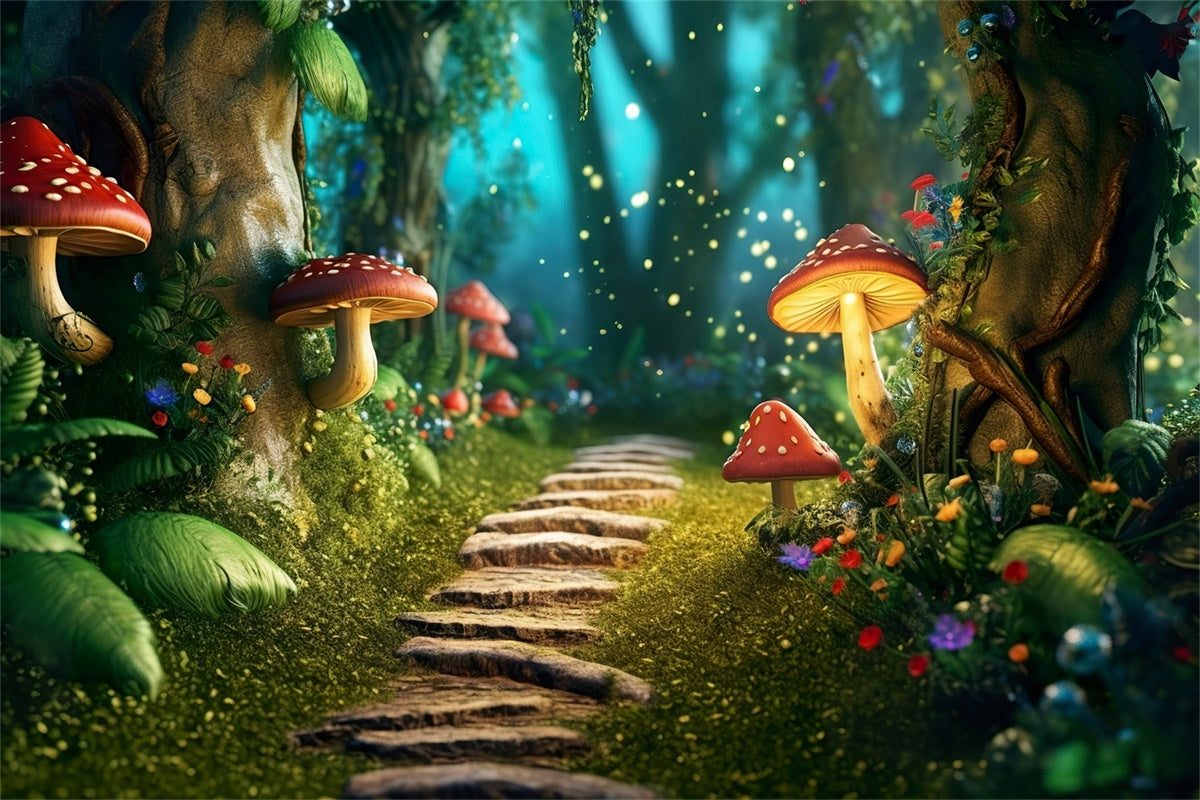 Fantasy Forest Backdrop Glowing Mushroom Path Backdrop CJJ2-120