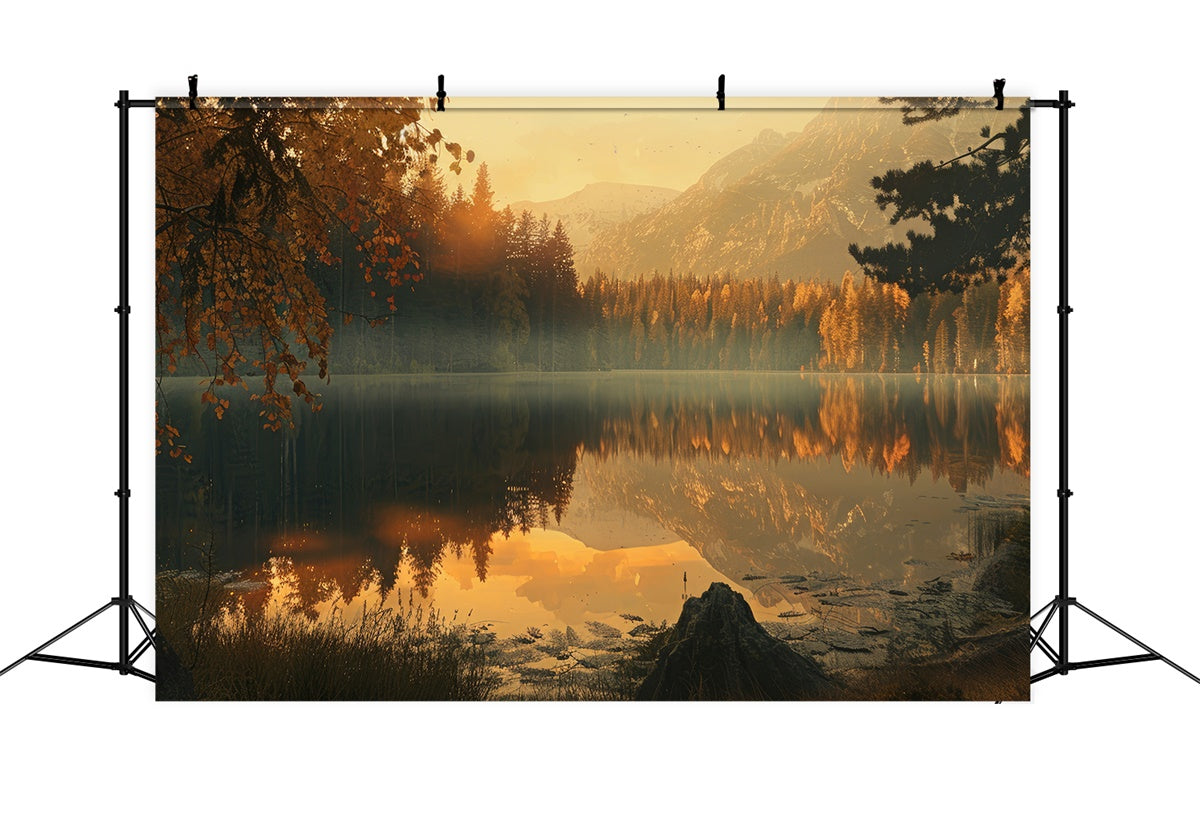 Autumn Forest Backdrop Golden Autumn Lake Reflection Backdrop CJJ2-122