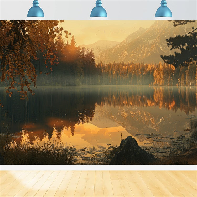 Autumn Forest Backdrop Golden Autumn Lake Reflection Backdrop CJJ2-122