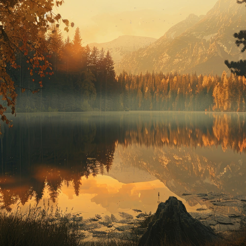 Autumn Forest Backdrop Golden Autumn Lake Reflection Backdrop CJJ2-122