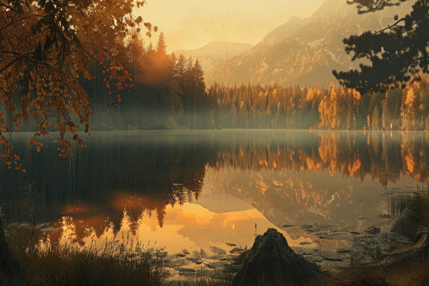 Autumn Forest Backdrop Golden Autumn Lake Reflection Backdrop CJJ2-122
