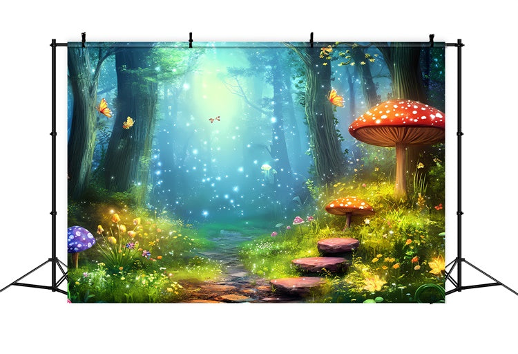 Fairy Tale Forest Backdrop Magical Butterflies Mushrooms Backdrop CJJ2-124