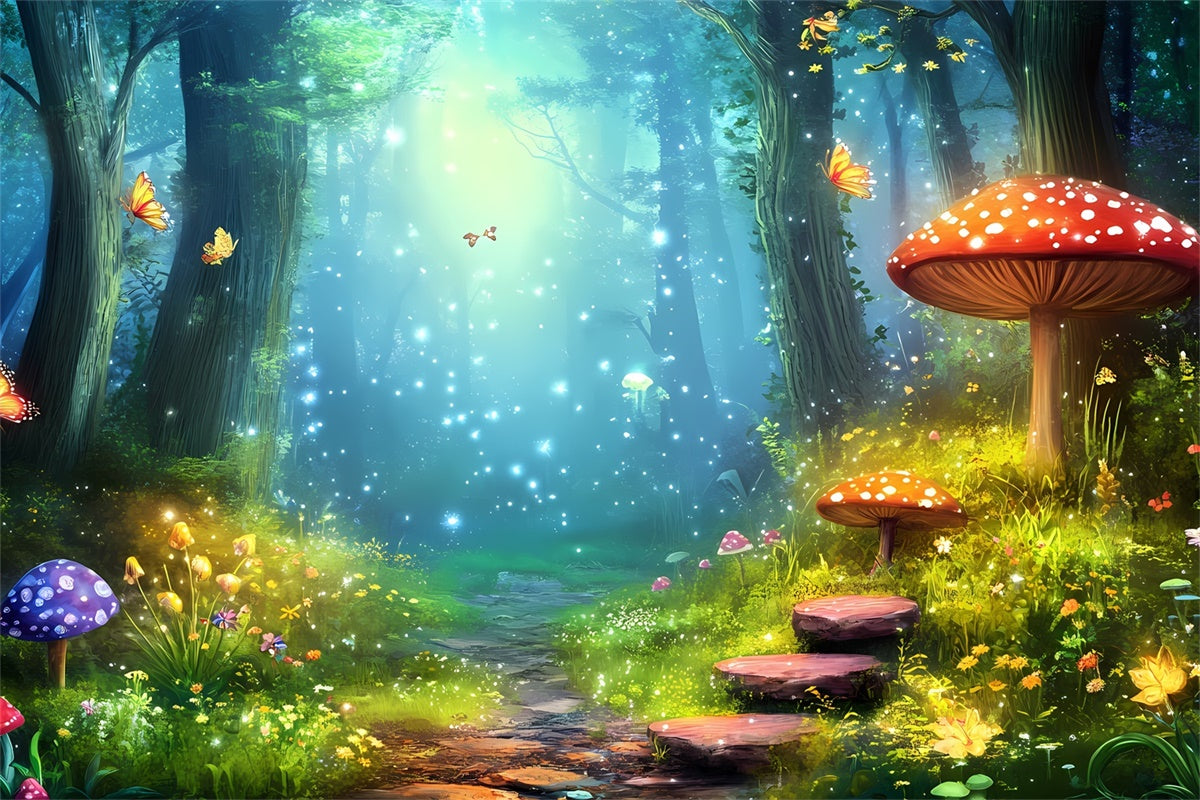 Fairy Tale Forest Backdrop Magical Butterflies Mushrooms Backdrop CJJ2-124