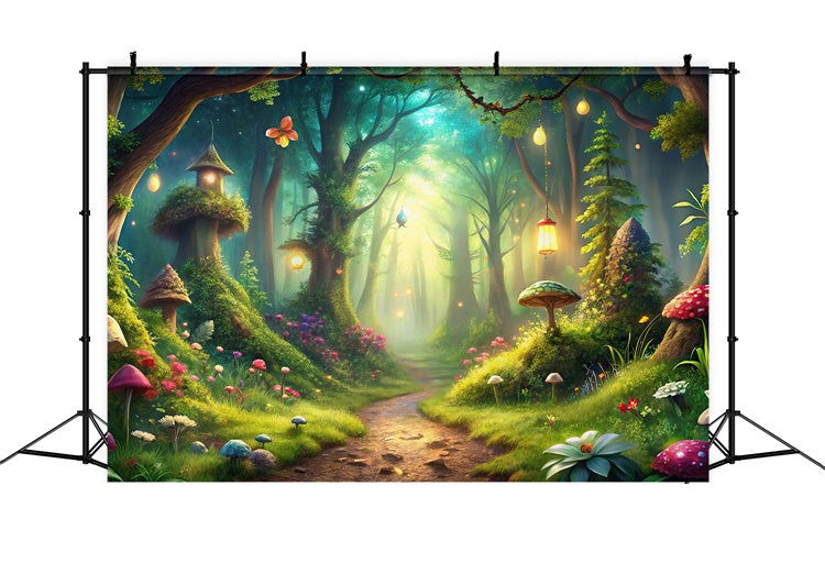 Fantasy Forest Backdrop Lantern Path Magical Mushrooms Backdrop CJJ2-125