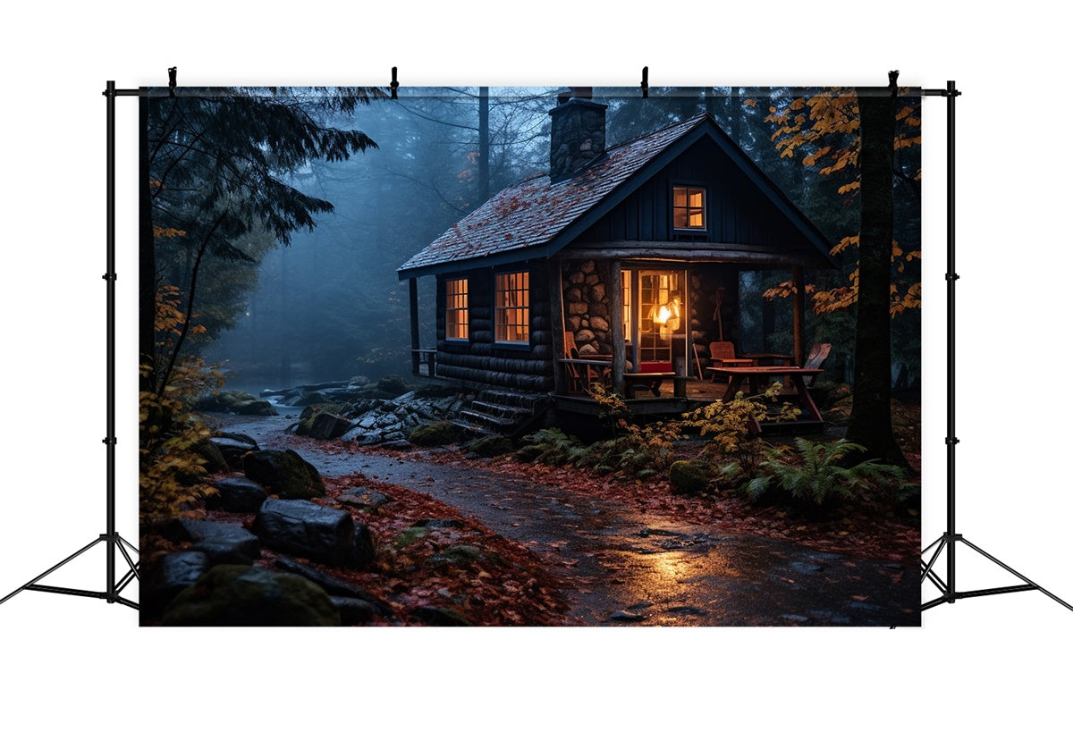 Autumn Forest Backdrop Rustic Cabin Autumn Rain Backdrop CJJ2-129