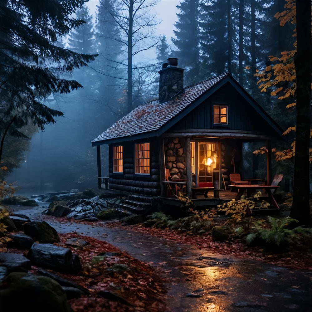 Autumn Forest Backdrop Rustic Cabin Autumn Rain Backdrop CJJ2-129