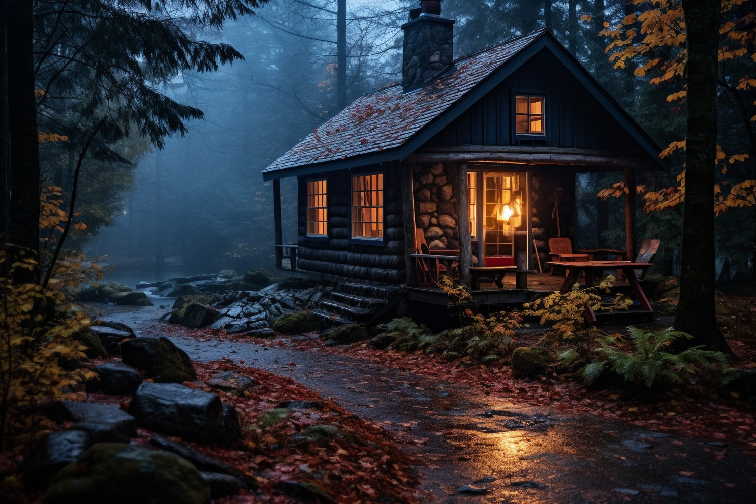 Autumn Forest Backdrop Rustic Cabin Autumn Rain Backdrop CJJ2-129