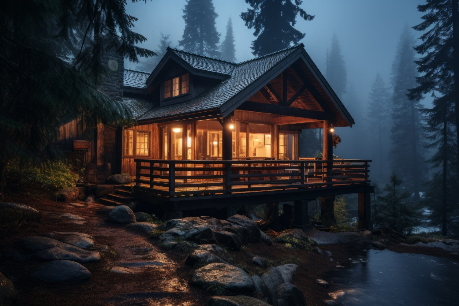 Forest Backdrop Photography Foggy Night Rustic Cabin Backdrop CJJ2-132