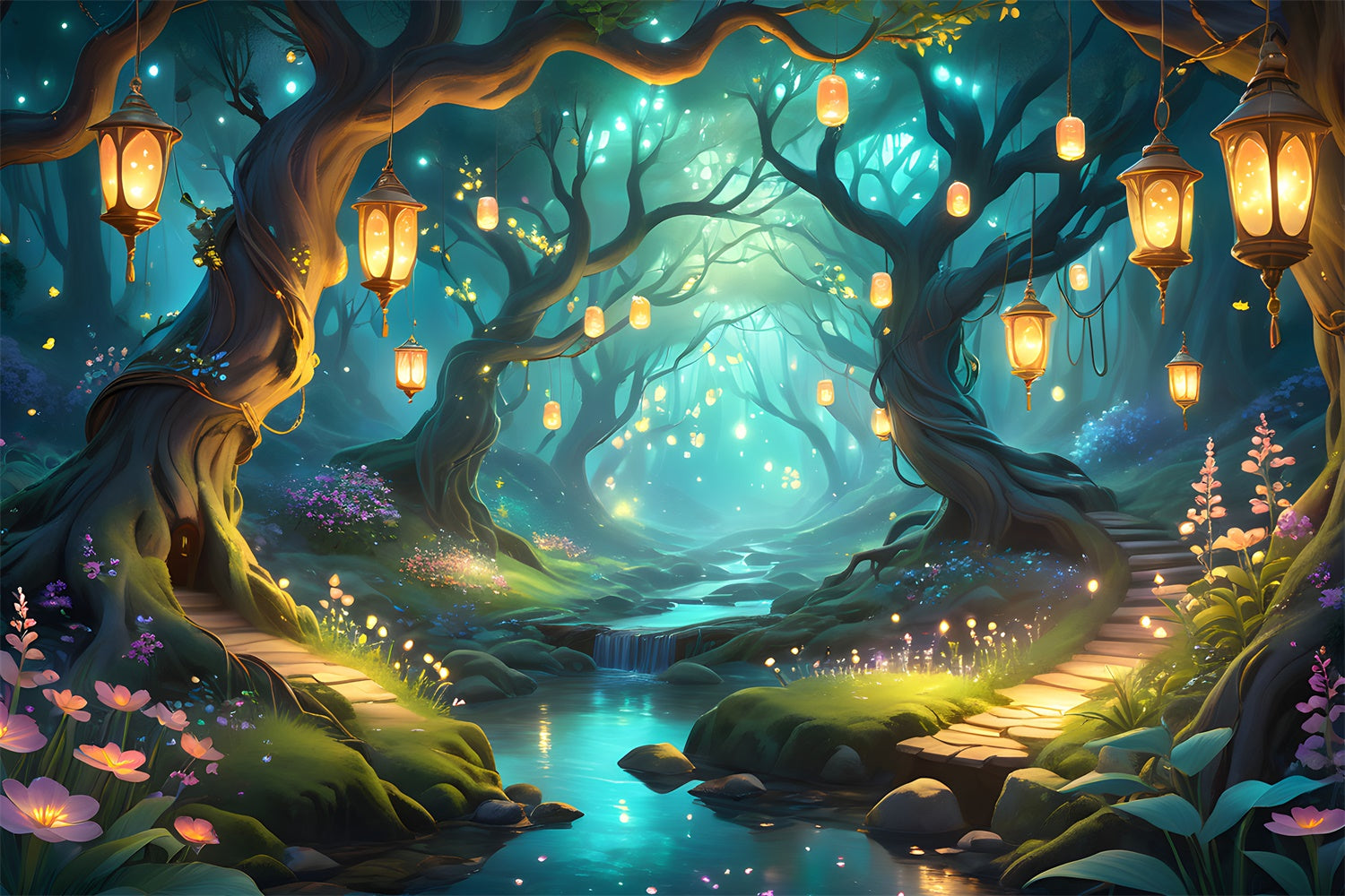 Fantasy Forest Backdrop Fantasy Lantern Pathway Forest Backdrop CJJ2-133