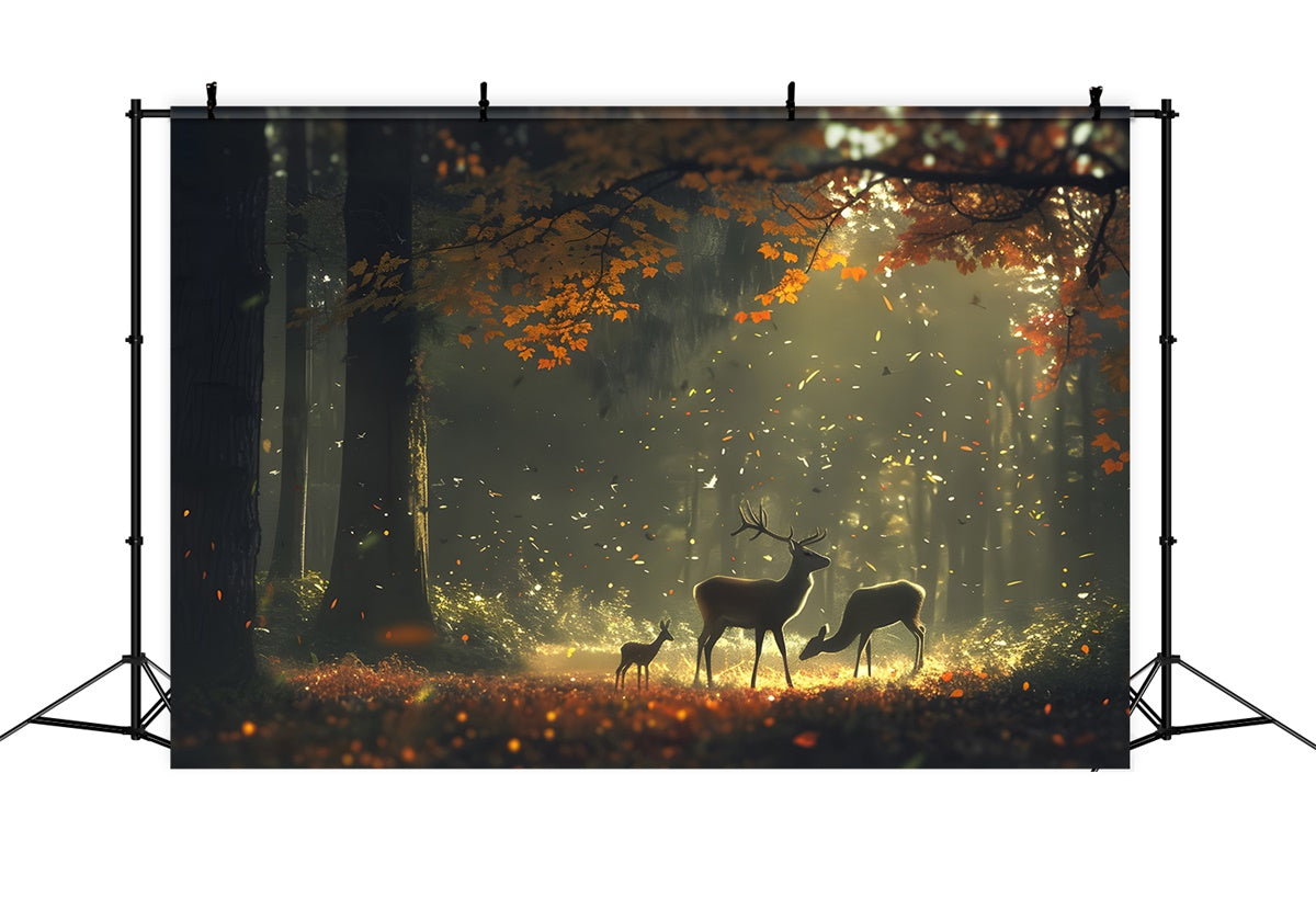 Autumn Forest Backdrop Autumn Sunlit Woods Deer Backdrop CJJ2-138