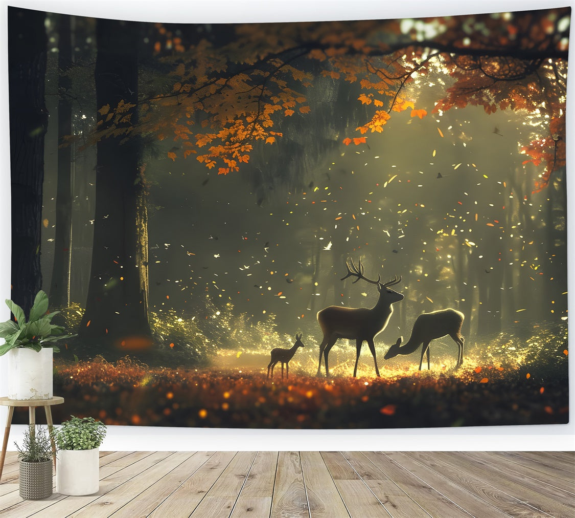 Autumn Forest Backdrop Autumn Sunlit Woods Deer Backdrop CJJ2-138